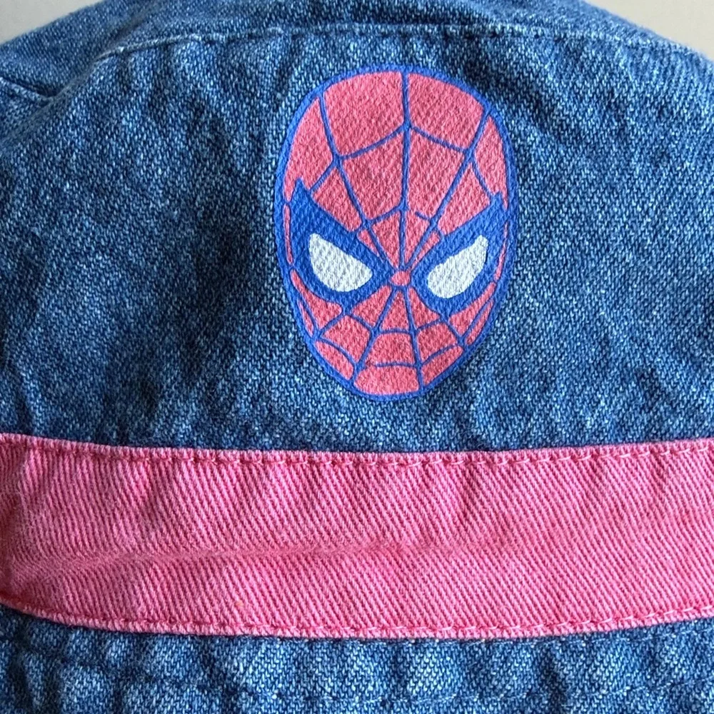 Marvel Spiderman Denim Hat reversible with colorful comic strip print on inside